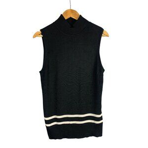 Grace Knitwear Sleeveless Turtleneck Sweater Vest M Black & White Stripes